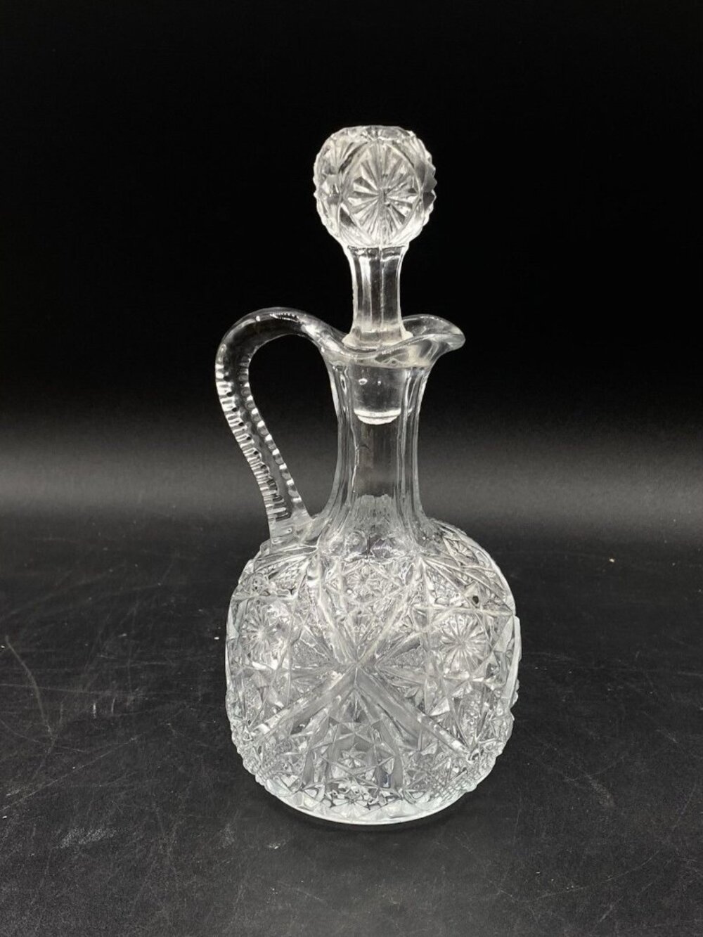EAPG Star Burst Vinegar / Oil Cruet Clear Pressed Glass Grannycore Vintage